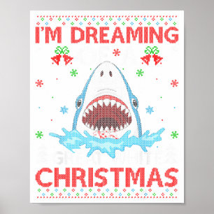 Great White Shark Ugly Xmas Sweater Shark Fishing Poster