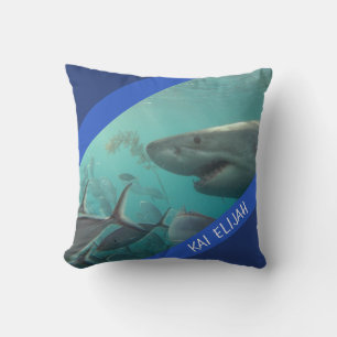 Great White Shark Underwater Australia Blue Throw Pillow
