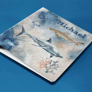 Great White Shark Watercolor Ocean Personalized Binder