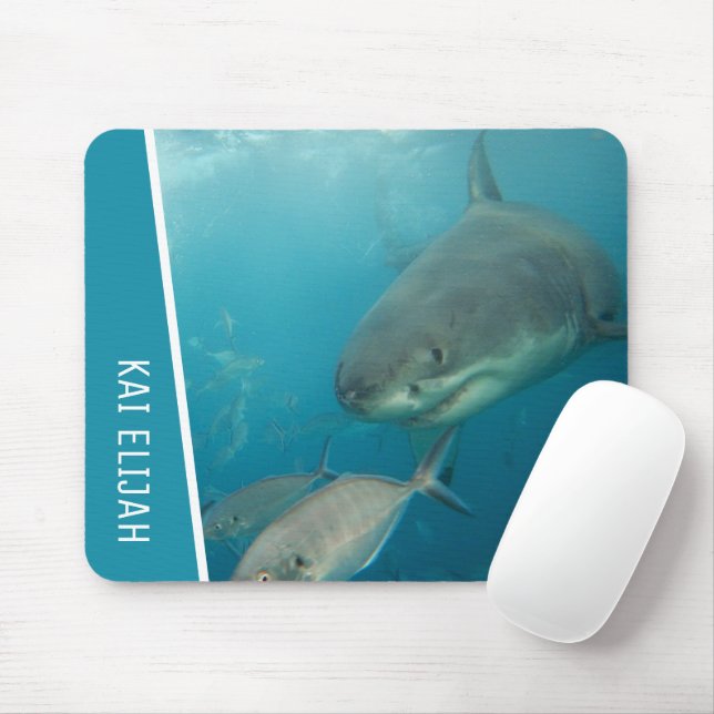 Great White Shark With Fish Ocean Mouse Pad (With Mouse)