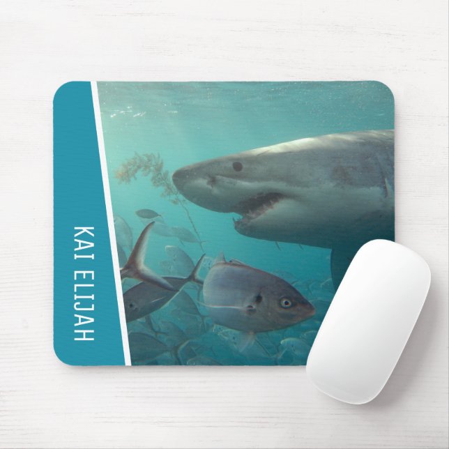 Great White Shark With Fish Underwater Customized Mouse Pad (With Mouse)