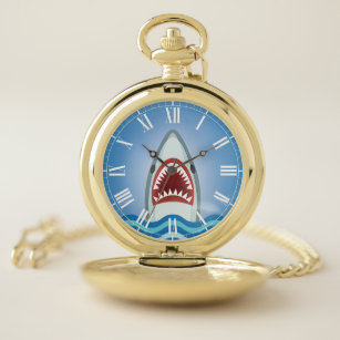 Great White Shark With Jaws Agape Funny Pocket Watch