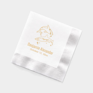 Great White Sharks Ocean Theme Name Date Foil Napkins