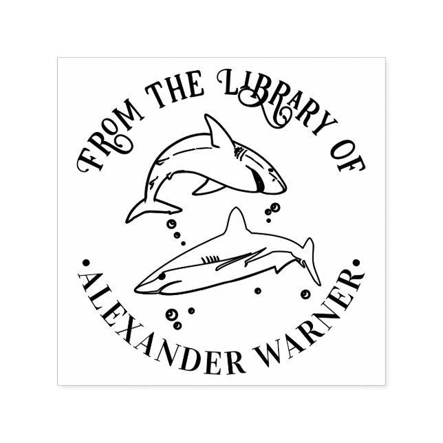 Great White Sharks Ocean Theme Round Library Book Self-inking Stamp (Design)