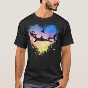 Great White Vintage Sunset Colours Heart Art Graph T-Shirt