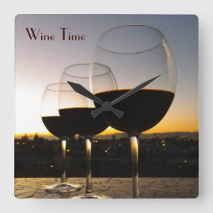 Great Wine Time Wall Clock! Square Wall Clock
