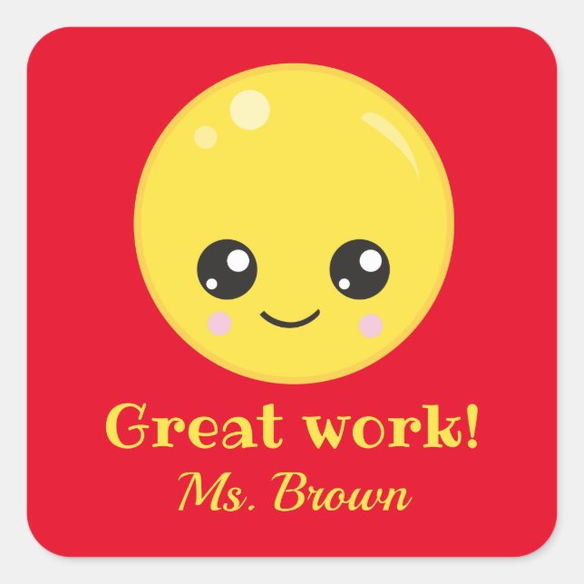Great work smile square sticker (Front)