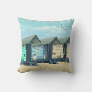 Great Yarmouth Beach hut travel poster Throw Pillow