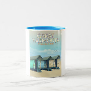 Great Yarmouth Beach hut travel poster Two-Tone Coffee Mug