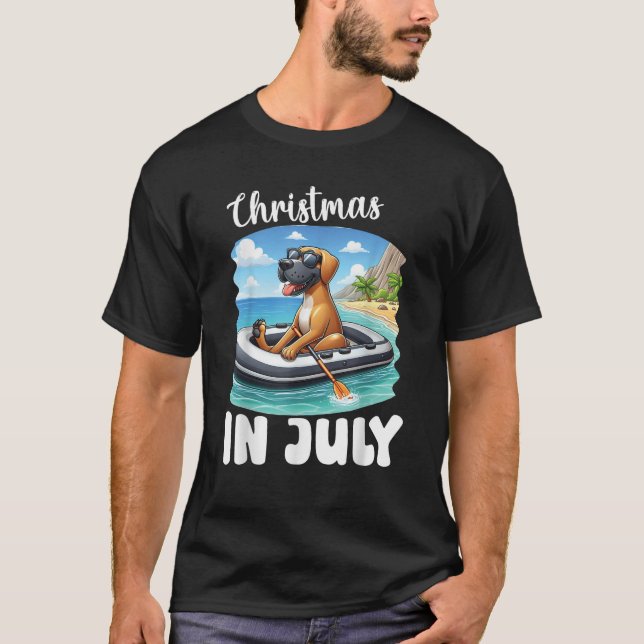 GREATDANE Dog on Inflatable Boat Merry Christmas i T-Shirt (Front)