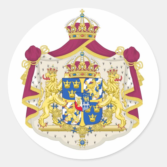 Greater coat of arms of Sweden Classic Round Sticker (Front)