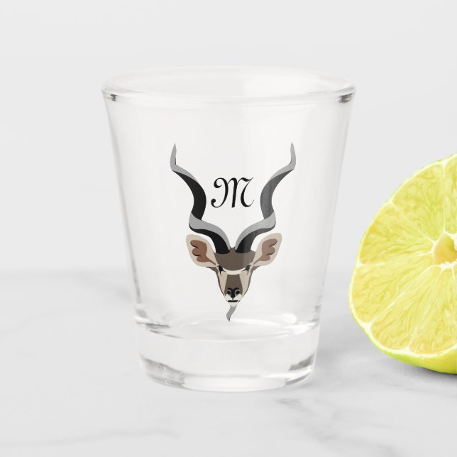 Greater Kudu Antelope Monogram Shot Glass (Front)