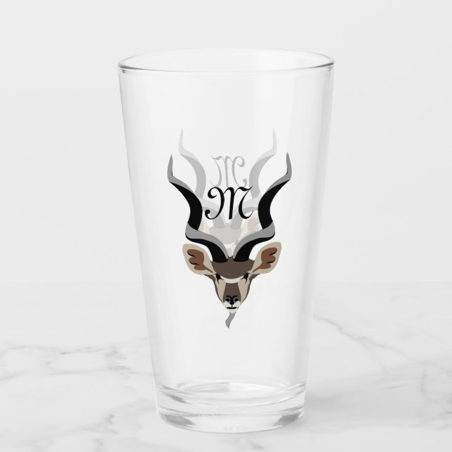 Greater Kudu Head Illustrated Monogram Glass (Front)