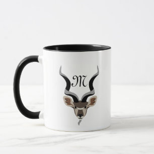 Greater Kudu Head Illustrated Monogram Mug
