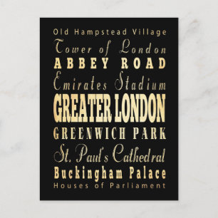 Greater London City of England Typography Postcard