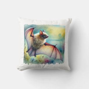 Greater Noctule Bat 120924AREF149 - Watercolor Throw Pillow