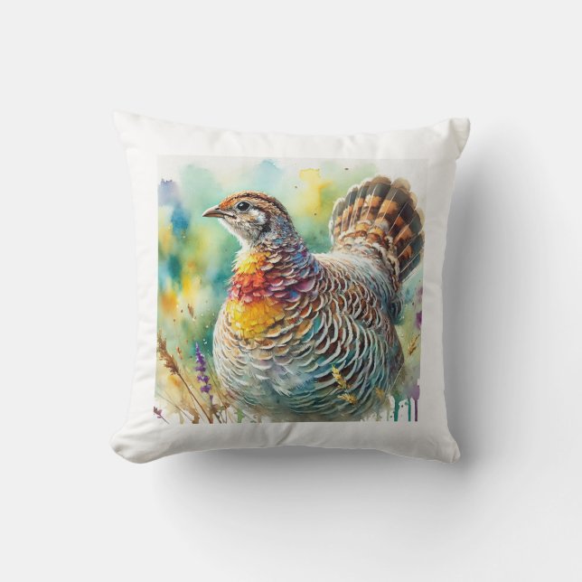 Greater Prairie Chicken 290824AREF128 - Watercolor Throw Pillow (Front)