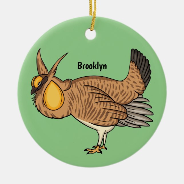 Greater prairie chicken cartoon illustration ceramic ornament (Front)