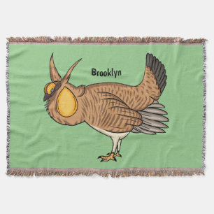 Greater prairie chicken cartoon illustration throw blanket