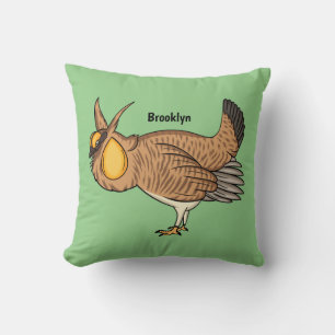 Greater prairie chicken cartoon illustration throw pillow