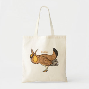 Greater prairie chicken cartoon illustration tote bag