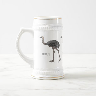 Greater rhea bird cartoon illustration beer stein