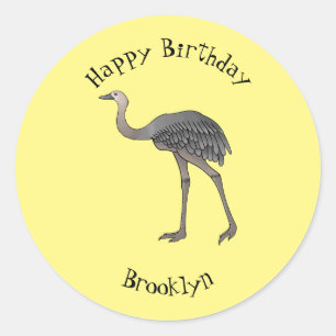 Greater rhea bird cartoon illustration  classic round sticker