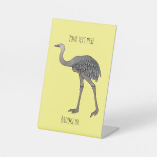 Greater rhea bird cartoon illustration  pedestal sign