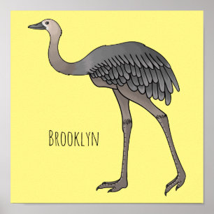 Greater rhea bird cartoon illustration  poster