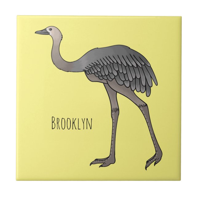 Greater rhea bird cartoon illustration tile (Front)