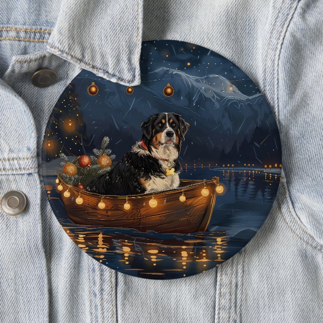 Greater Swiss Mountain Christmas Festive Voyage 6 Inch Round Button (In Situ)