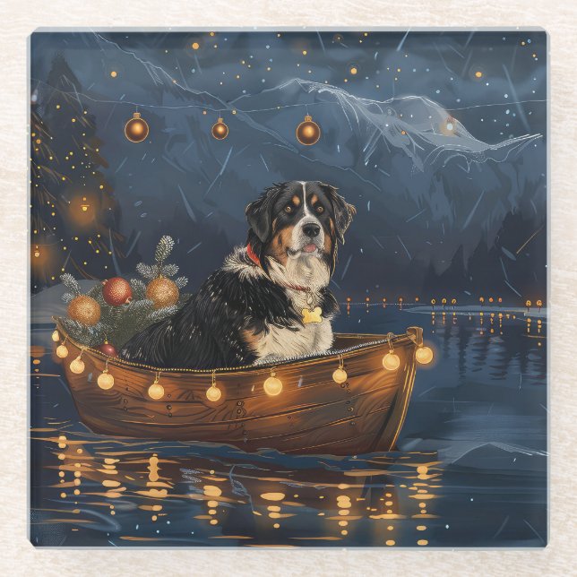 Greater Swiss Mountain Christmas Festive Voyage Glass Coaster (Front)