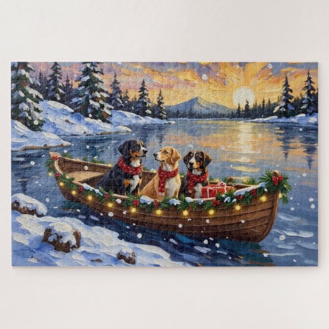 Greater Swiss Mountain Dog Christmas Boat Holiday Jigsaw Puzzle (Horizontal)