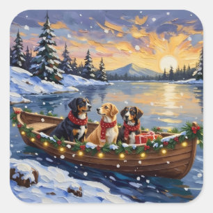Greater Swiss Mountain Dog Christmas Boat Holiday Square Sticker