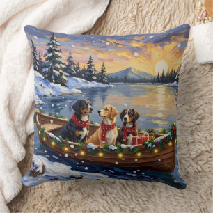 Greater Swiss Mountain Dog Christmas Boat Holiday Throw Pillow