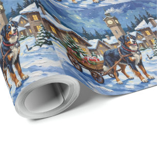 Greater Swiss Mountain Dog Christmas Delivery Cart Wrapping Paper