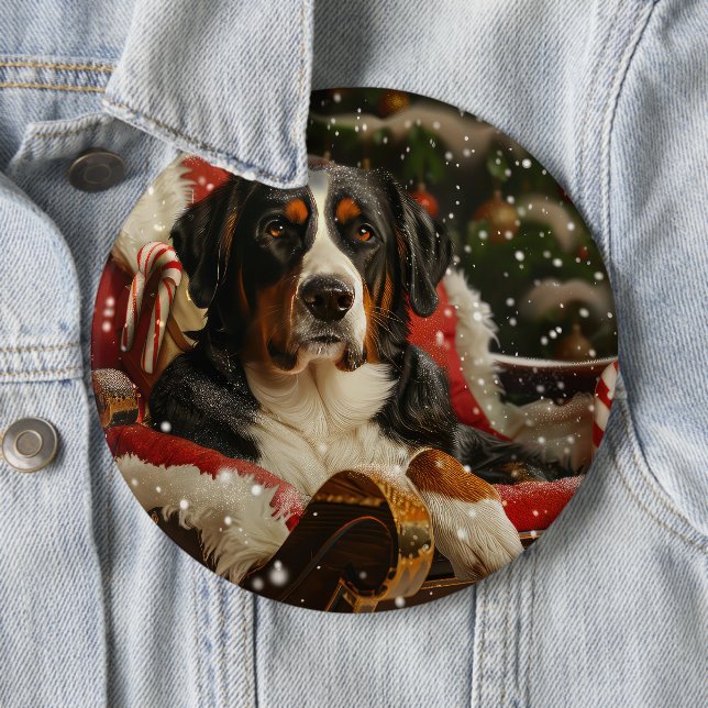 Greater Swiss Mountain Dog Christmas Festive 6 Inch Round Button (In Situ)