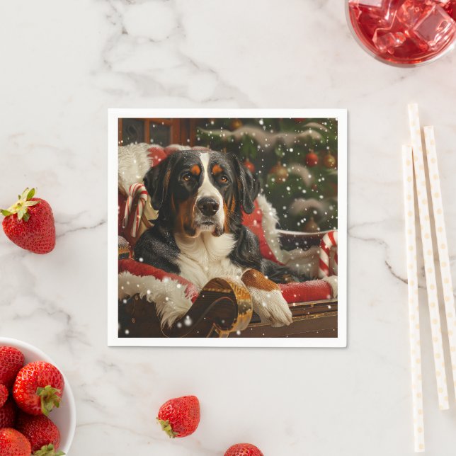 Greater Swiss Mountain Dog Christmas Festive Napkin (Insitu)