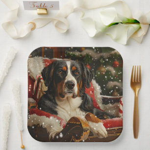 Greater Swiss Mountain Dog Christmas Festive Paper Plate