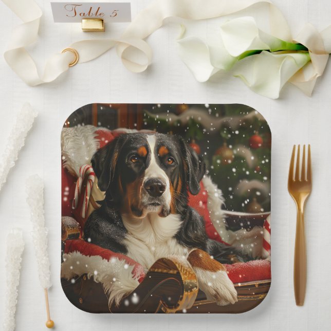 Greater Swiss Mountain Dog Christmas Festive Paper Plate (Wedding)