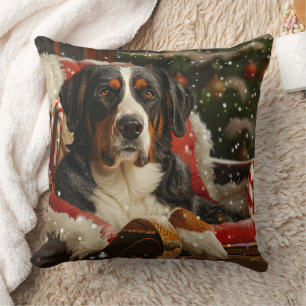 Greater Swiss Mountain Dog Christmas Festive Throw Pillow