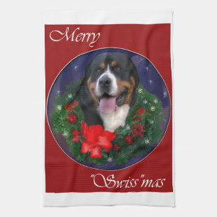 Greater Swiss Mountain Dog Christmas Kitchen Towel