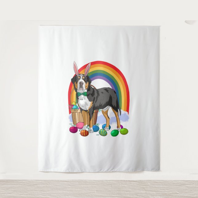 Greater Swiss Mountain Dog Easter Eggs Bunny Tapestry (Front)