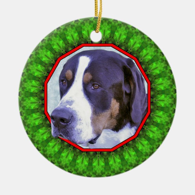 Greater Swiss Mountain Dog Happy Howliday Ceramic Ornament (Front)