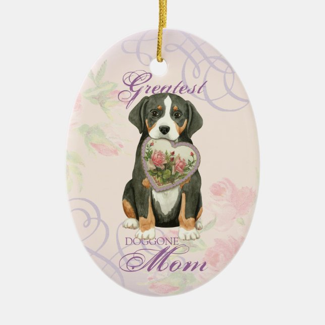 Greater Swiss Mountain Dog Heart Mom Ceramic Ornam Ceramic Ornament (Front)