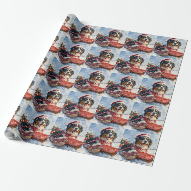 Greater Swiss Mountain Dog in Sledge Christmas Wrapping Paper (Unrolled)