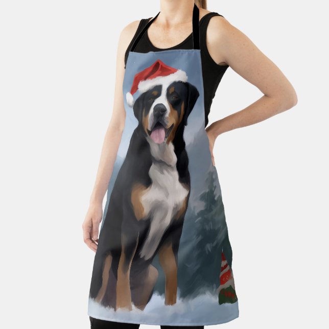 Greater Swiss Mountain Dog in Snow Christmas  Apron (Insitu)