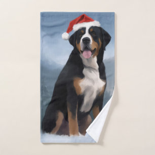 Greater Swiss Mountain Dog in Snow Christmas  Bath Towel Set