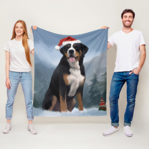 Greater Swiss Mountain Dog in Snow Christmas Fleece Blanket