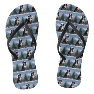 Greater Swiss Mountain Dog in Snow Christmas  Flip Flops